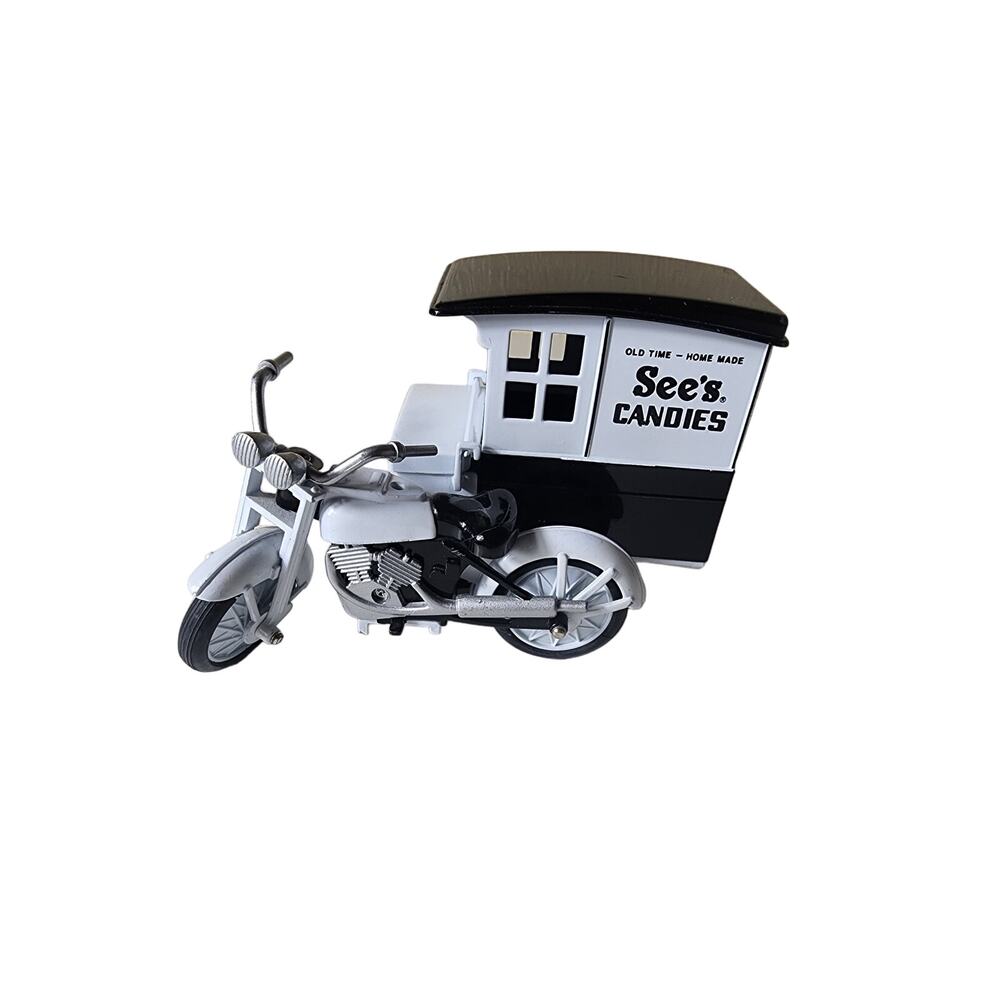SEE'S CANDIES Black White Old-Time Truck Motorcycle Side Car